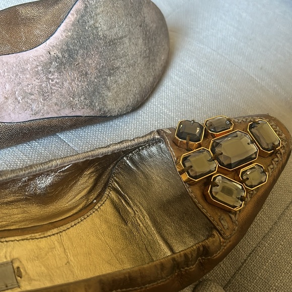 Prada Gold Jewel Embellished Leather Ballet Flats Size 35.5 - Picture 6 of 8